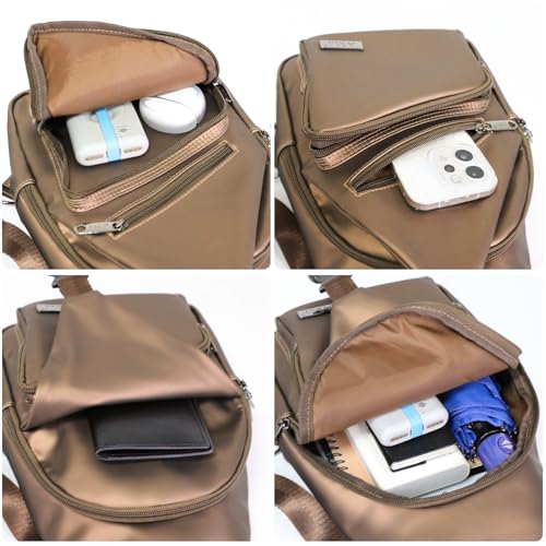 AMJ Crossbody Sling Bag Men Women, Casual Shoulder Backpack, Chest Daypack Satchel for Hiking Travel - color: Leather Brown, size: Small