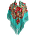 Gudessly Women's Traditional Scarf Wrap Tassel Fringes Neck Head Shawl Retro Scarf Floral Poncho Printing Square Cape 50inch - color: Green