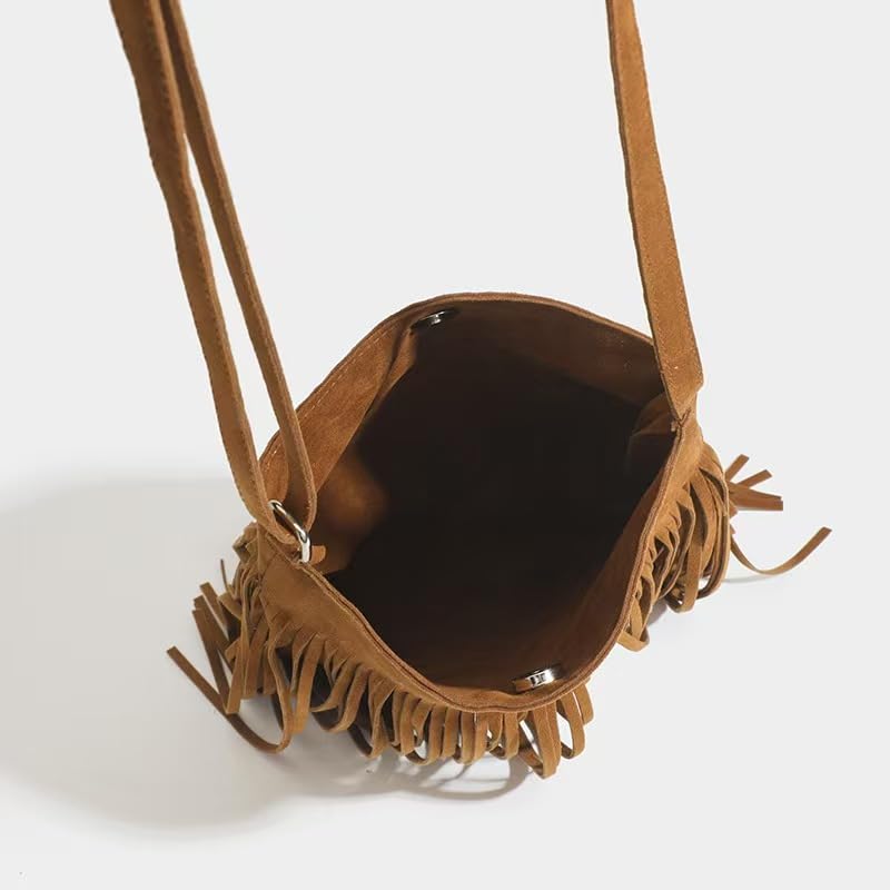 Tassel Shoulder Bag, Vintage Stylish Women PU Leather Bohemian Fringed, Vintage Hobo Crossbody Bag,Fringe Handbag - color: Black Red-7