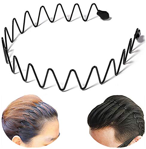 bodbop XINGZHE Metal Hair Band Men Headband Women's Fashion Hair Bands Elastic Stylish Sports Hairband Head Hoop with Non Slip Wavy Teeth, Black