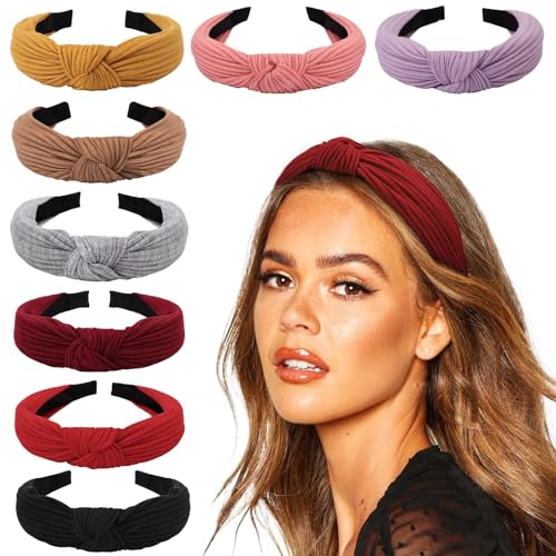 DRESHOW 8 Pack Knotted Headbands for Women Wide Turban Headband Yoga Exercise Ribbing Hair Hoop Hair Bands Accessories - color: 8 Pack Ribbing CB