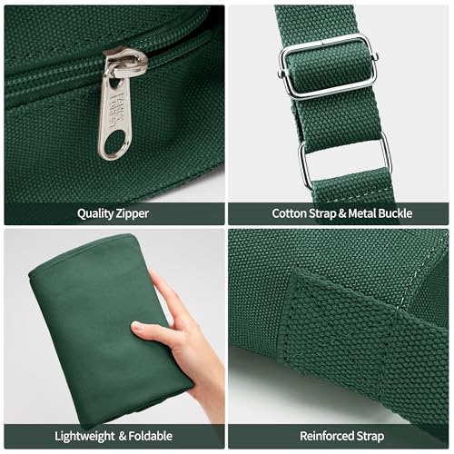 KALIDI Canvas Tote Bag Large Hobo Crossbody Shoulder Handbag Zipper Messenger Bag for Women or Men Casual College Work - color: Alpine Green