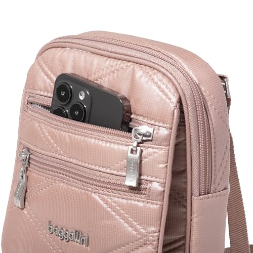 Baggallini Journey Crossbody Bags for Women 9x6 Small Lightweight Travel Handbag W/RFID - color: Rose Metallic Quilt