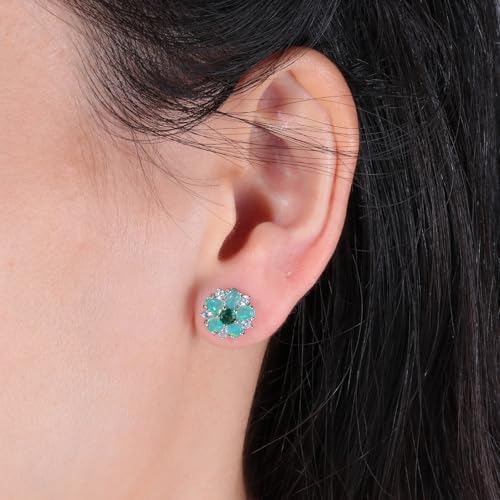 CiNily Flower Earrings,Opal Stud Earrings Sterling Silver or White Gold/Rose Gold Plated Ladies Flower Stud Earrings Cute Unique Earrings for Girls - color: Green Opal