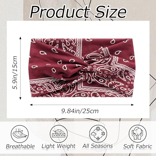 4 Pack Wide Headbands for Women Paisley Twist Hair Bands Stretchy Cross Head Turban Bandana Valentine's Day Non Slip Exercise Hair Wraps Accessories - color: Multicolor-2
