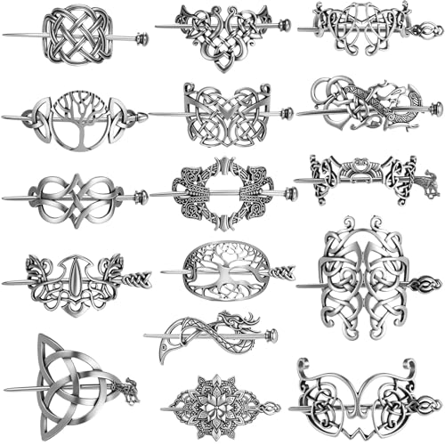 Syhood 16 Pcs Viking Celtic Hair Clips Vintage Knot Hair Stick Retro Silver Metal Celtic Barrette Hairpins Viking Jewelry Accessories for Women (Farmhouse) - style: Farmhouse