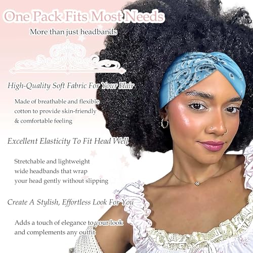 Wide Headband Boho Bandana HeadbandsFor Women Turban Head Wraps Paisley Criss Cross Wide Headbands Non Slip Hair Scarf Head Bands Cute Hairband Fashion Hair Accessories For Girls Teens 4 Pack - color: Style 136