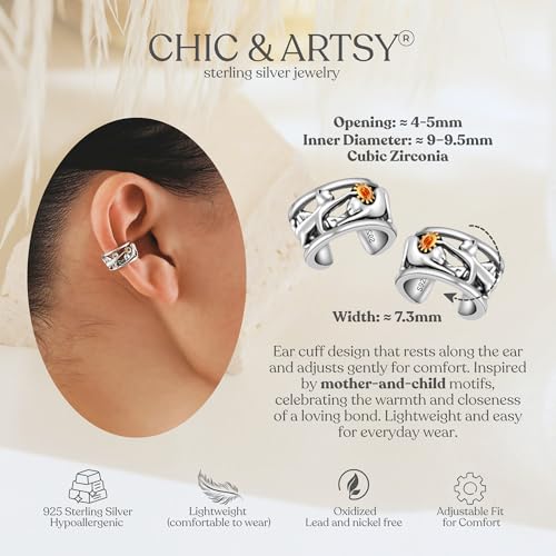 CHIC & ARTSY 925 Sterling Silver Ear Cuffs for Women, Non Piercing Clip On Cartilage Cuffs, Adjustable Fake Conch & Helix Earrings, Gold Plated & Oxidized Various Styles - color: ear cuff #29