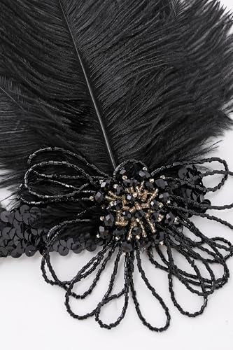 BABEYOND 1920s Feather Flapper Headband - Vintage Sequin Headpiece for Gatsby Party Roaring 20s Costume Accessories - color: Black