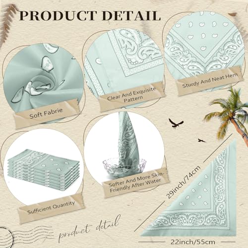 Suhine 12 Pcs Bandanas Bulk for Women Men 22 x 22 Inch Paisley Headband Cowboy Handkerchief Summer Beach Party Costume - color: Gray Green