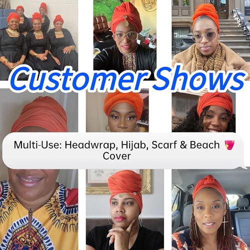 Harewom Head Wraps for Black Women Stretch Head Scarf Long African Hair Wraps Turban Headwraps Jersey Headbands - color: 1pcs -Orange
