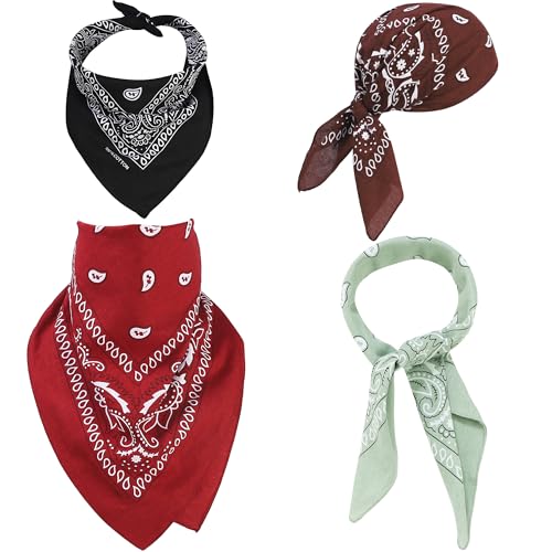 Mochabao 100% Cotton 27" x 27" Large Bandanas for Men & Women, Multi-Purpose Bandana Headbands, Square Head Scarf - color: Red/Black/Brown/Sage Green