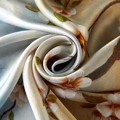 100% Mulberry Silk Neck Scarf 21''x21'' Small Square Hair Scarf for Women Men Lightweight Bandana Envelope Package - color: Flower Pattern-brown