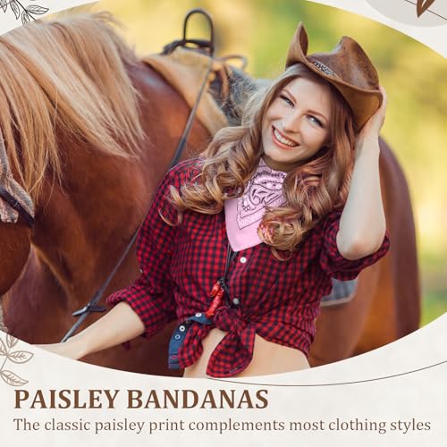 12 Pack Bandanas Unisex Paisley Cowboy Bandanas Bulk Multi Purpose Headband Scarf for Men Women Costume - color: Pink, style: Classic