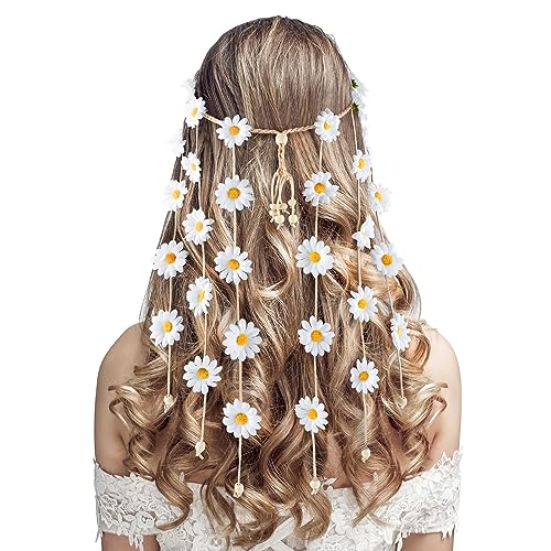 DOCILA Flower Headbands For Women Hippie Floral Hairband Boho Fairy Crown Wedding Parties Outfit Costume Hair Accessories - color: A-White