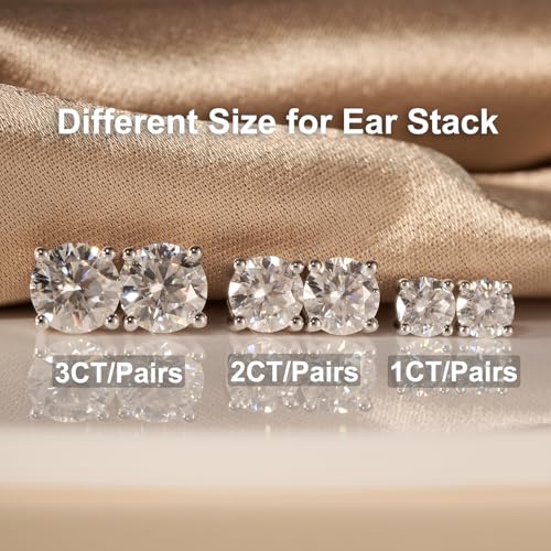 YODEWA 1/2/3ct Moissanite Stud Earrings for Women 925 Sterling Silver Hypoallergenic Butterfly Back 1 Pair DEF Color Lab Created Brilliant Round Moissanite Earrings - color: Round Solitaire, size: 2CTW(1CT*2-6.5mm)