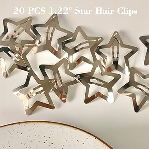 20 PCS 1.22" Star Hair Accessories - Non-Slip Metal Snap Clips and Barrettes for Girls & Women, Y2K Style - color: 1.22" Silver(20PCS)