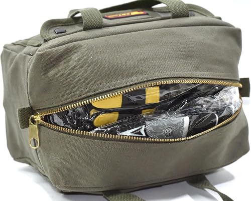 Waxed Canvas All Purpose Military Style Duffle Bag, Water-Resistant, Adjustable Strap, Fully Lined, Double Zipper Closure, heavy Duty, Olive Green - color: Olive Green 11"x7"x6"