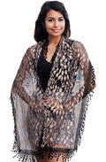 Cindy & Wendy Lightweight Soft Leaf Lace Fringe Scarf Bridal Shawl for Women - color: Black & Coffee
