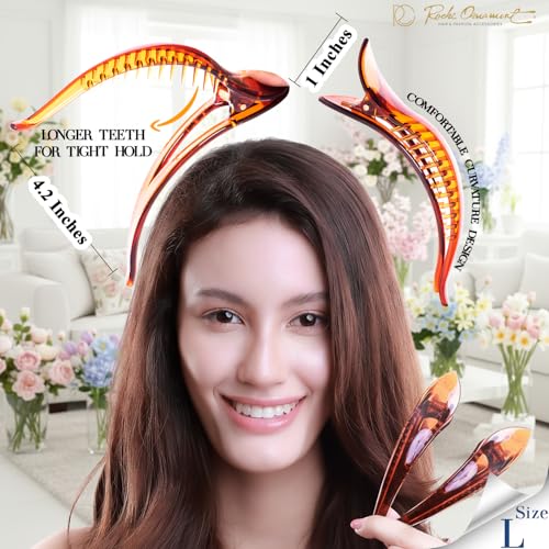 RC ROCHE 6 Pcs Duck Bill Alligator Hair Clips for Women Sectioning Flat Claw Long Thick Hair Inner Teeth Curved Styling Jaw Strong Secure Grip Salon, Large Brown - color: (Large) Brown