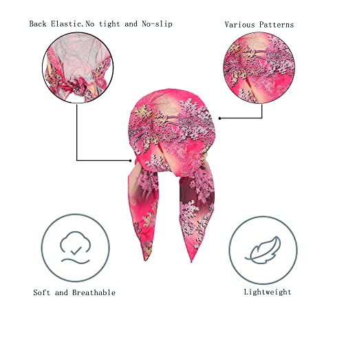 ZLYC Chemo Headwear Pre Tied Head Scarf Headwraps Lightweight Turban Beanie Cap for Women - color: Floral Pink