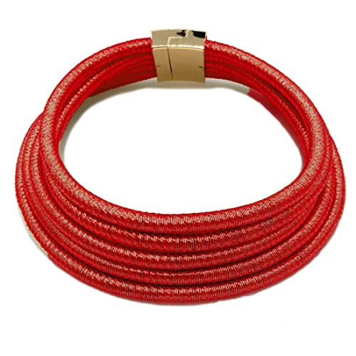 COLORFUL BLING Handwoven African Tribal Multilayer Chunky Statement Necklace Egypt Bib Collar Choker Costume Party Jewelry Accessories for Women - color: red
