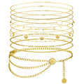Lenwen 10 Pcs Summer Beach Belly Chain Adjustable Waist Multi Layered Chain Waist Jewelry for Women Girls Multilayer Body - color: Gold, style: Classic Style
