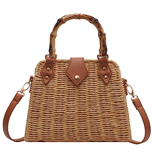 Cross Body Handbags for Women Straw Woven Beach Bag 2026 Summer Handmade Purses Wicker Rattan Bag Holiday - color: Khaki