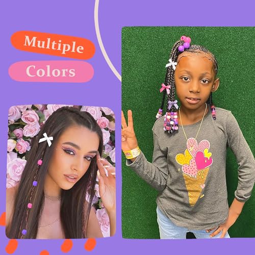 Purple Hair Bows Acrylic Hair Beads for Kids Girls Large Loc Jewelry Cute Hair Clips Braids Hair Accessories - color: Purple