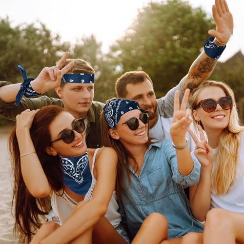Blulu 12 Pack Neon Bandanas Bulk Multi Purpose Paisley Cowboy Bandanas for Men Women Headband Western Music Festival Rave - color: Denim Blue
