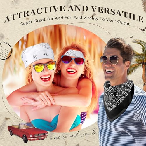 Suhine 24 Pcs Bandanas Bulk for Women Men 22 x 22 Inch Paisley Outdoor Headband Cowboy Handkerchief Summer - color: Black, White