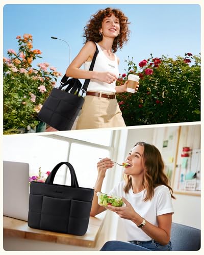 LOVEVOOK Small Tote Bags for Women, Puffer Purse and Handbags, Mini Crossbody Puffy Top Handle Shoulder Satchel Bag - color: Black, size: 13 Inch
