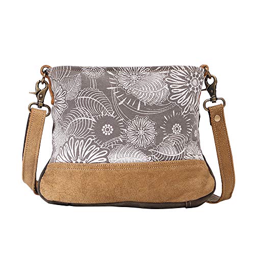 Myra Bag Floral Purses for Women - Genuine Leather and Canvas Floral Purse with Flower Print, Flower Handbags for Women - style: Saplings Shoulder Bag