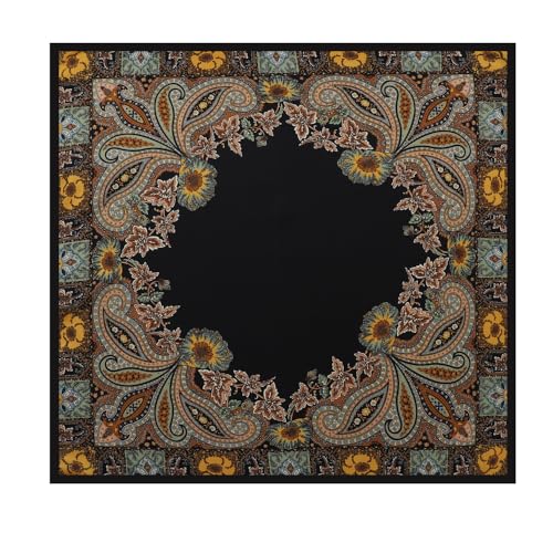Women Head-Scarf Silk-Feeling-Scarf Hair Scarf Boho-Print Bandanas 35 Inches Square - color: Black