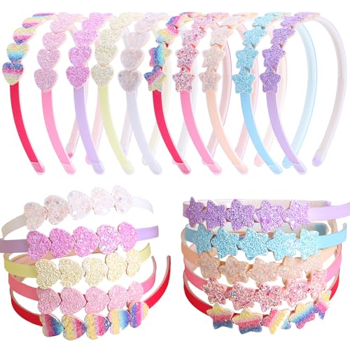 Fishdown Headband for Kids Girls, 10Pcs Rainbow Glitter Hairband for Toddler Heart Rainbow Star Non-slip Headbands with Teeth - color: Multicolor