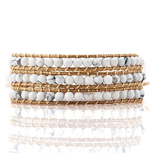 Layered Leather Handmade Bracelet Boho Bohemian Style Multilayer Crystal Glass Natural Stone Beaded Wrap Bracelets Collection for Women - style: BR507