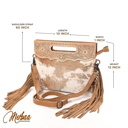 Merbaa Women Natural Cowhide Leather Crossbody Sling Bag With Adjustable Detachable Strap | Shoulder Bag | Handbag - color: Tan