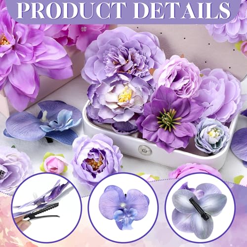 BBTO 21 Pcs Flower Hair Clip Rose Hair Clips Barrettes for Women Flower Accessories Boho Bride Claw Clip Hairpin Brooch Pin Headpiece for Wedding (Purple Series) - color: Purple Series