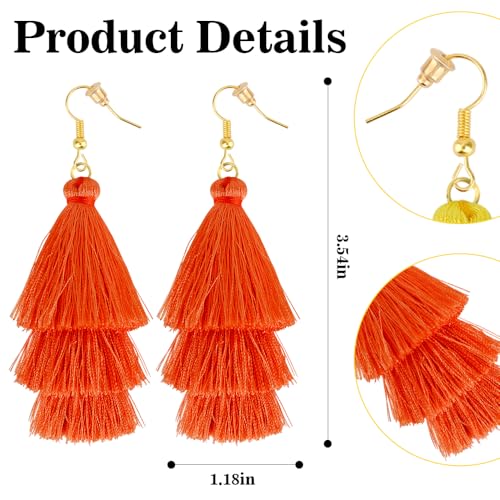 Earrings for Women Dangling, Layered Tassel Earrings Fringe Earrings Bohemian Studs Drop Earrings - color: Orange