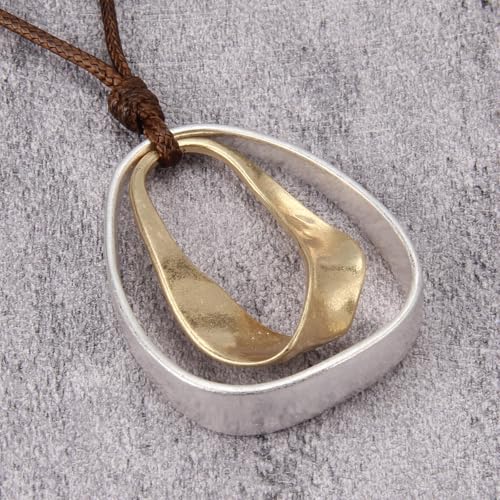 Boho Necklaces for Women Chunky Circle Necklace Layered Boho Circle Leather Choker Necklace Long Vintage Necklaces Bohemian Jewlery Gifts - style: Boho Sweater Necklace