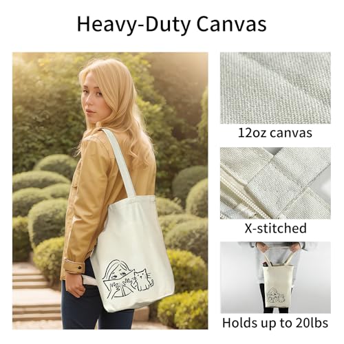 itgowisa Canvas Tote Bag for Women, Tote Bag with Zipper Inner Pocket, Zippered Canvas Bag for Shopping Work Grocery Everyday - style: Reader