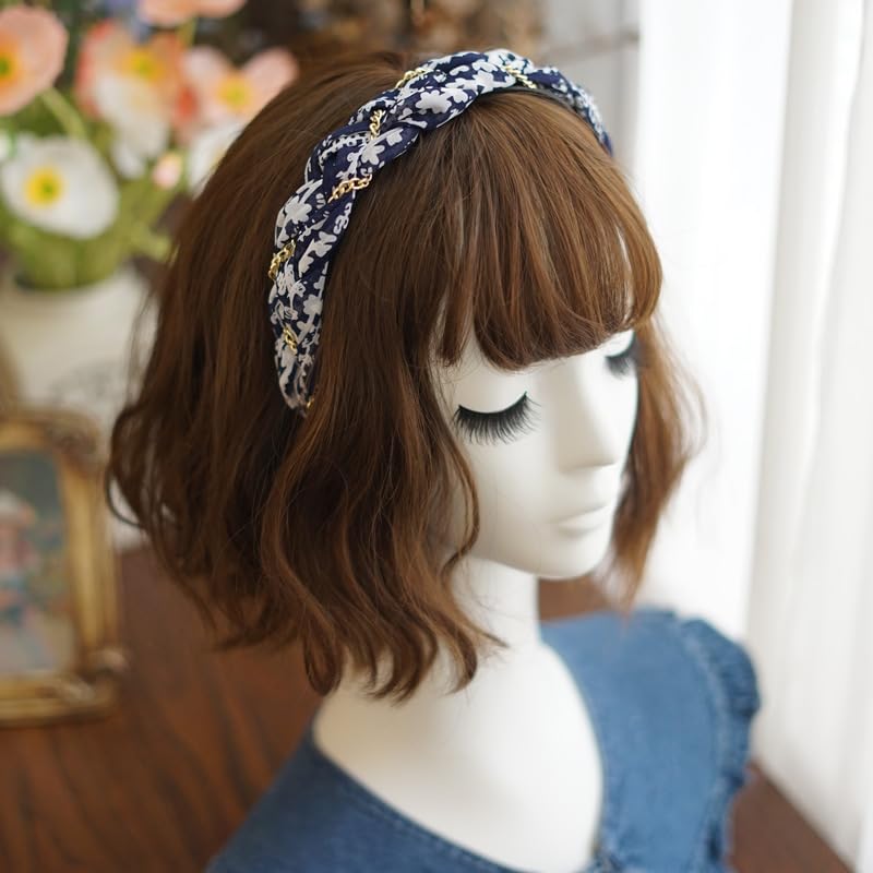 Braided Headband for Women-Vintage Fabric High Crown Headband with Non-Slip Teeth, Cute Boho Knotted Hair Band for Women & Teens (17-Blue&White, One Size) - color: 17-Blue&White