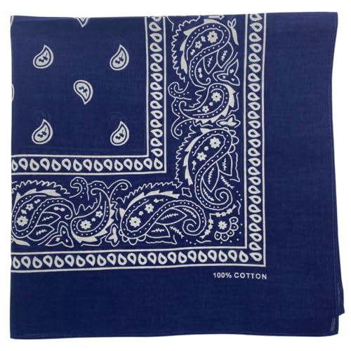 MDSTYLE 6 Pack 100% Cotton Bandanas 22” x 22" for Men & Women Paisley Handkerchief Headband Scarf Bandana - color: Navy Blue X2, Grey X2, Black X2