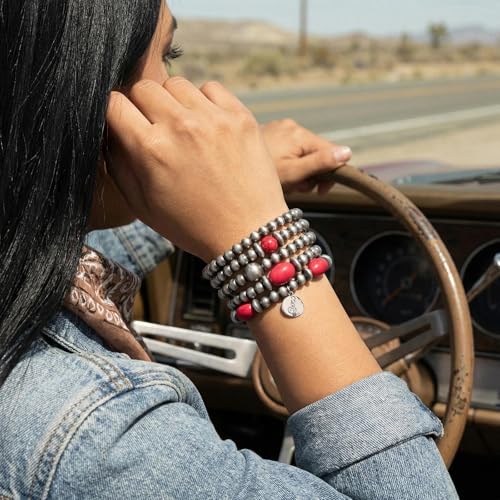 Coiris 5 Pcs Navajo Pearls Bracelet for Women Turquoise Boho Vintage Montana Western Bracelets Native American Jewelry - style: Red