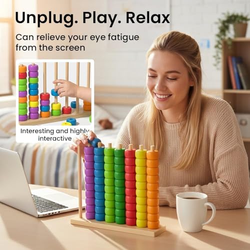 Color Matching Stacking Puzzle Game, Wooden Color Match Challenge Game Fast Color Stack Challenge Ring Stack Puzzle with Racks and Rings, Tabletop Brain Teaser for Family Friend Friendly Fun
