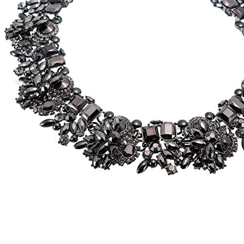 Jerollin Crystal Rhinestone/Pearl Statement Chain Necklace, Vintage Choker Bib Pendant Necklace Bohemian Bling Tassel Collar Statement Necklace for Evening Party - color: Black
