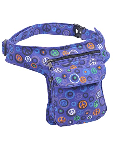 The Collection Royal Fanny Pack Crossbody Bags for Women| Cotton Canvas Boho Hippie Festival Colorful Belt Bag for Women (Purple Peace R) - color: Purple Peace R
