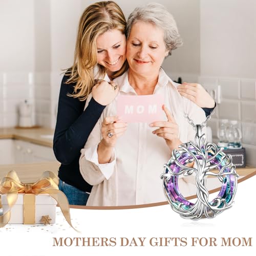 TOUPOP Tree of Life Necklace Gifts for Women 925 Sterling Silver Family Tree Pendant with Crystal Birthday Irish Jewelry Gifts for Women Her Wife Mom - color: 01-White Gold-Purple Crystal