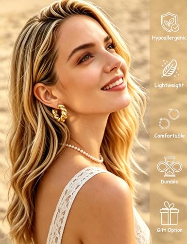 16 Pairs Starfish Chunky Gold Hoop Earrings Set for Women, Beach Shell Style Stack Statement Earrings, Hypoallergenic Lightweight Gold Plated Trendy Summer Jewelry Gift - color: gold-ocean