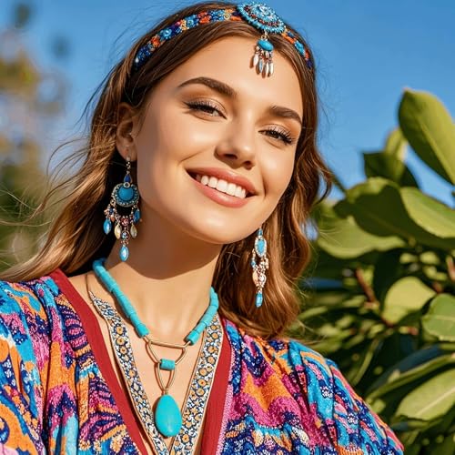 INENIMARTJ Gold Turquoise Necklace for Women Boho Turquoise Pendant Necklace Gold Chain Turquoises Necklaces Trendy Western Turquoises Jewelry for Womens - style: Turquoises A